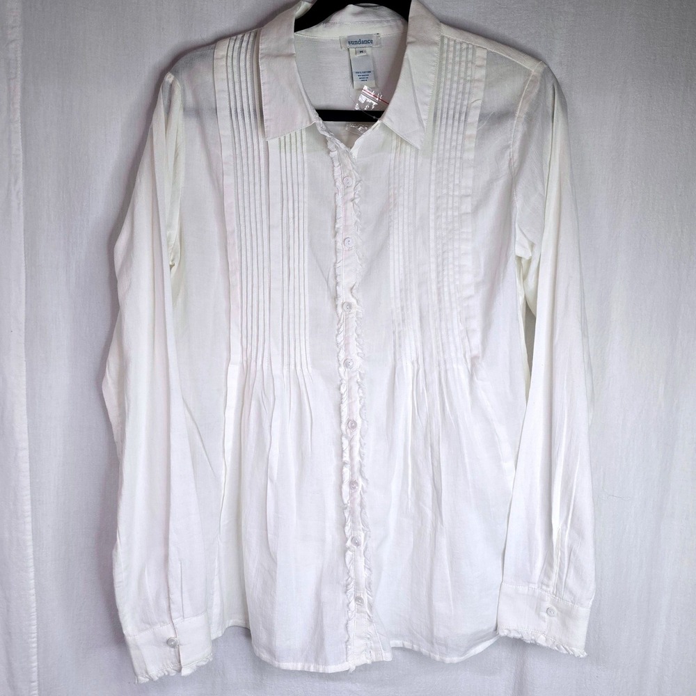 Sundance White Pintuck Button-Front Blouse